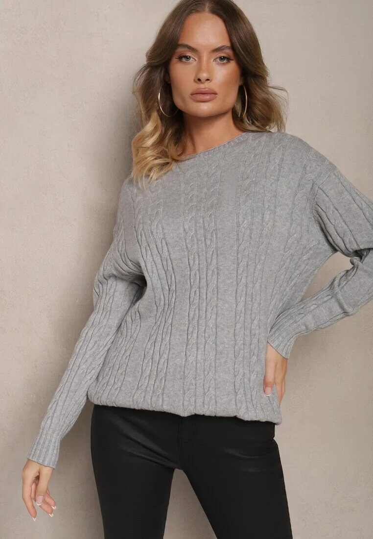 palma Pulover Gri cu Bumbac Viscoză și Model Decorativ Viacelia