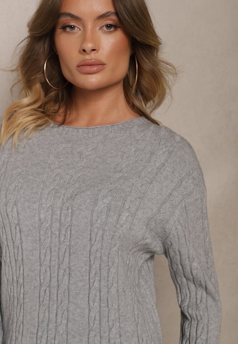 palma Pulover Gri cu Bumbac Viscoză și Model Decorativ Viacelia