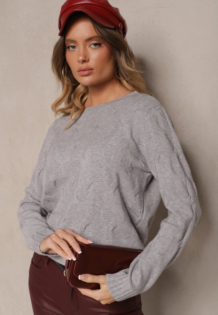 palma Pulover Gri cu Vâscoză Bumbac și Model Embosat Zeiatha
