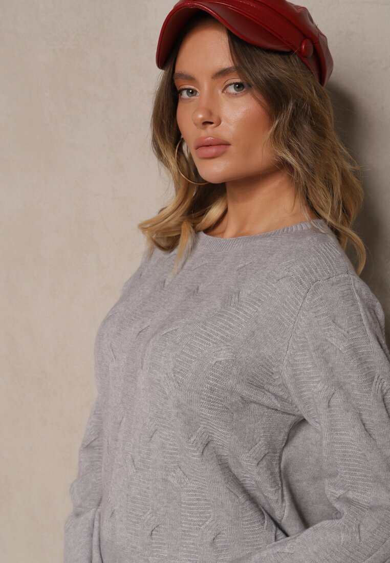 palma Pulover Gri cu Vâscoză Bumbac și Model Embosat Zeiatha