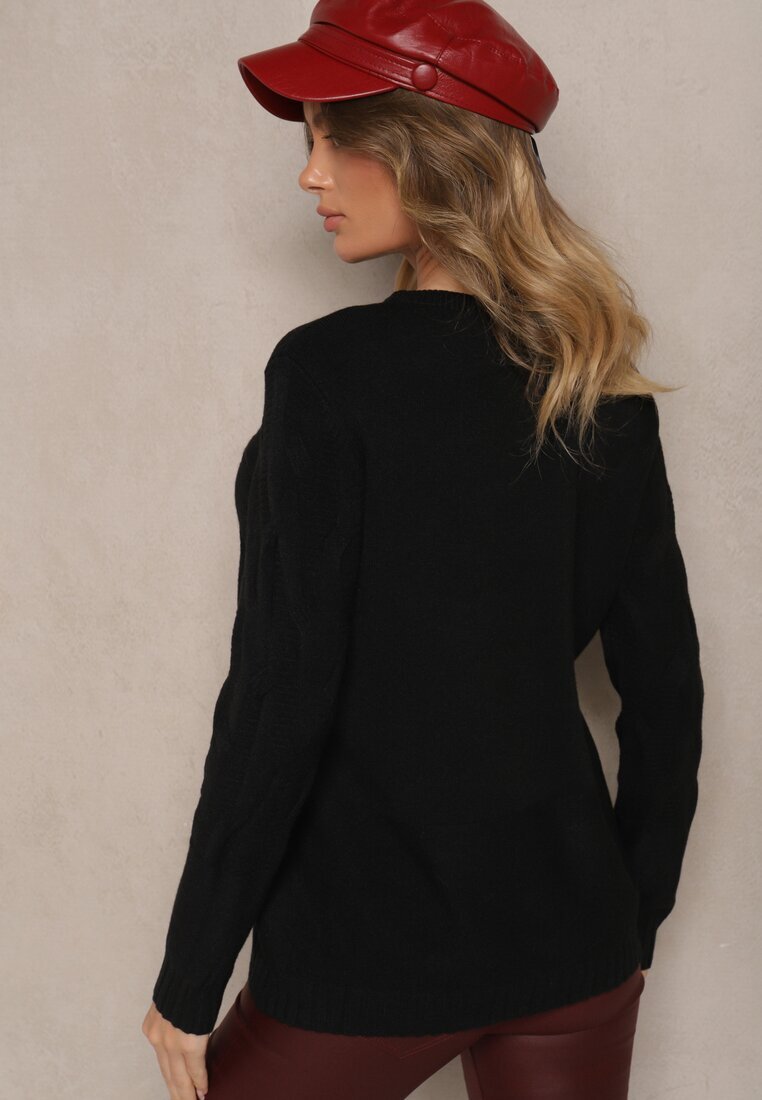 palma Pulover Negru din Vâscoză și Bumbac și cu Model Reliefat Zeiatha