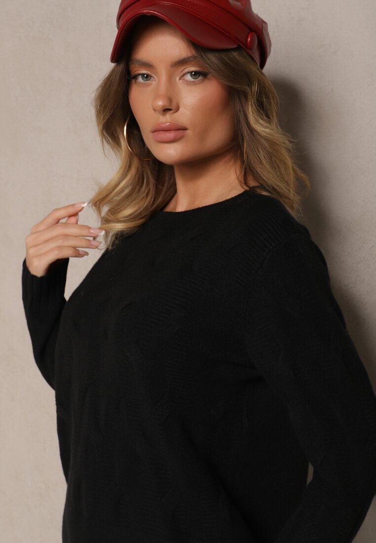 palma Pulover Negru din Vâscoză și Bumbac și cu Model Reliefat Zeiatha