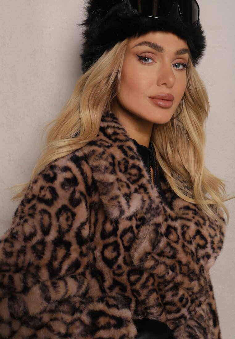  Palton Maro De blană Leopard Legat în talie cu curea Adelora