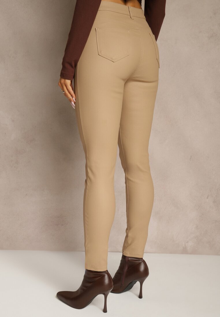  Pantaloni bej închis modelatori din piele ecologică cu croială Skinny Caetana