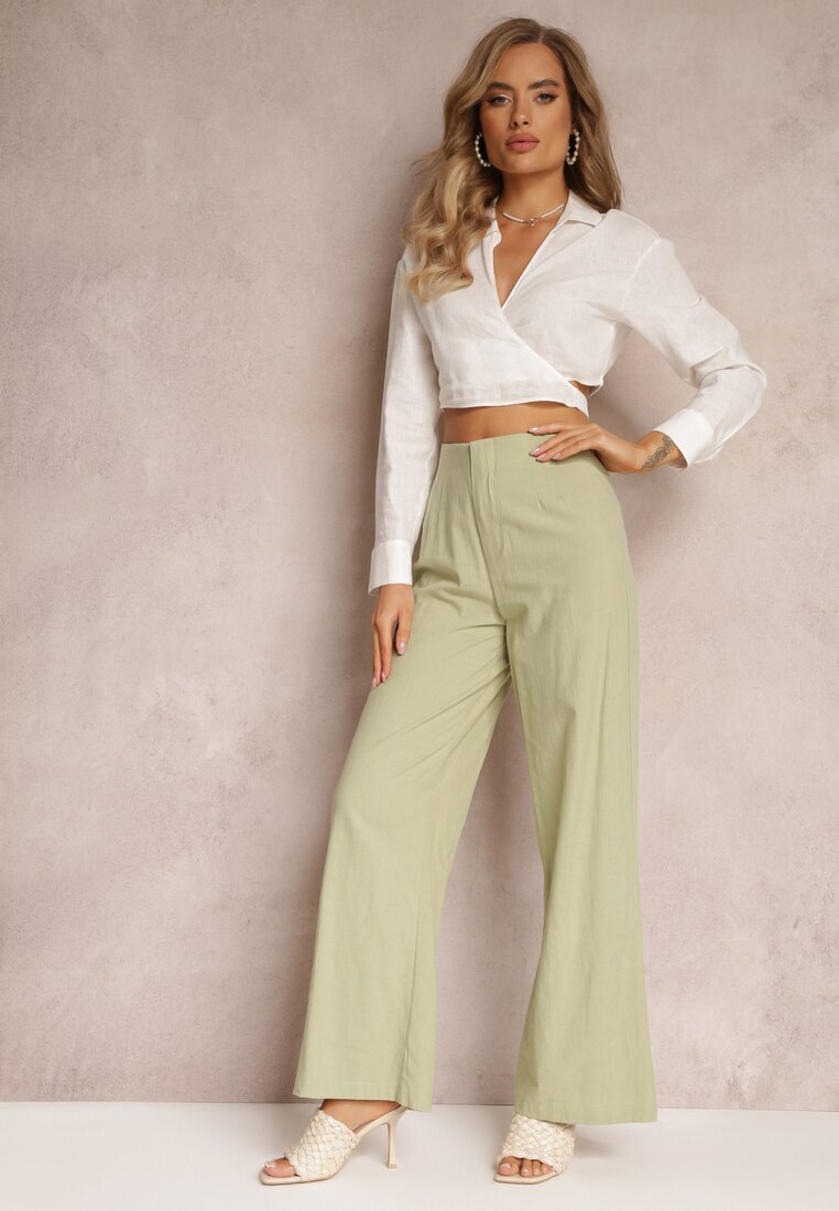  Pantaloni Menta Largi cu talie înaltă din bumbac Henve
