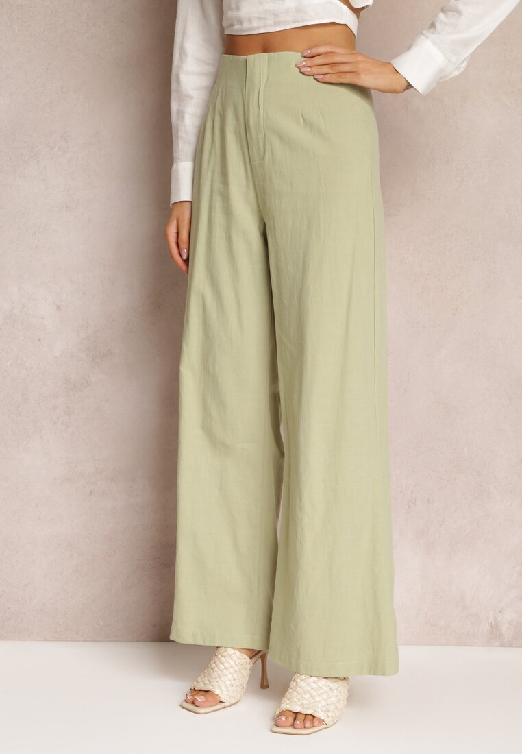  Pantaloni Menta Largi cu talie înaltă din bumbac Henve