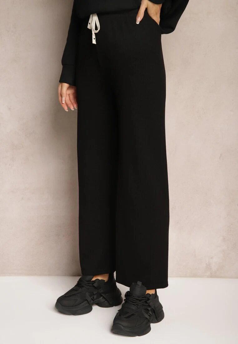  Pantaloni Negri cu croială largă talie înaltă și elastic în talie Mefinia
