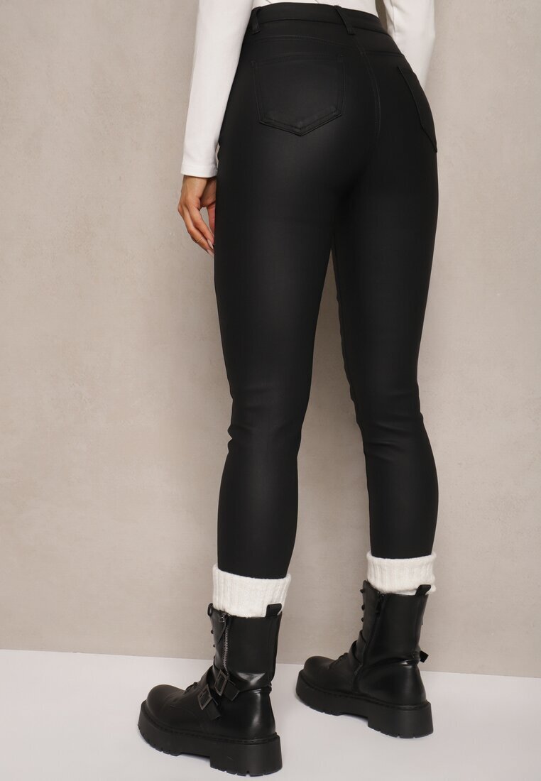  Pantaloni Negri Modelatori din Piele Ecologică Skinny Caetana