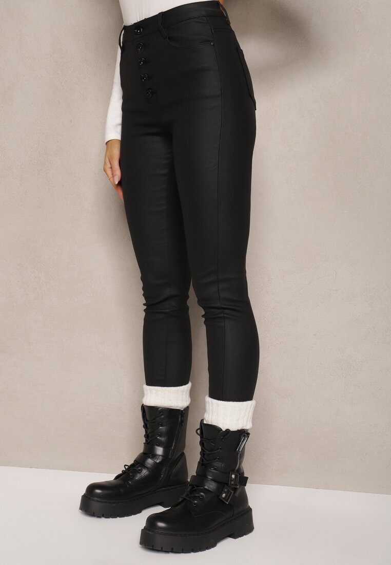  Pantaloni Negri Modelatori din Piele Ecologică Skinny Caetana