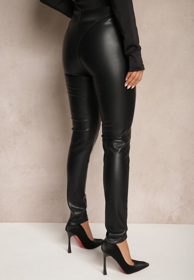  Pantaloni negri Skinny Talie înaltă din Piele ecologică Sewisya