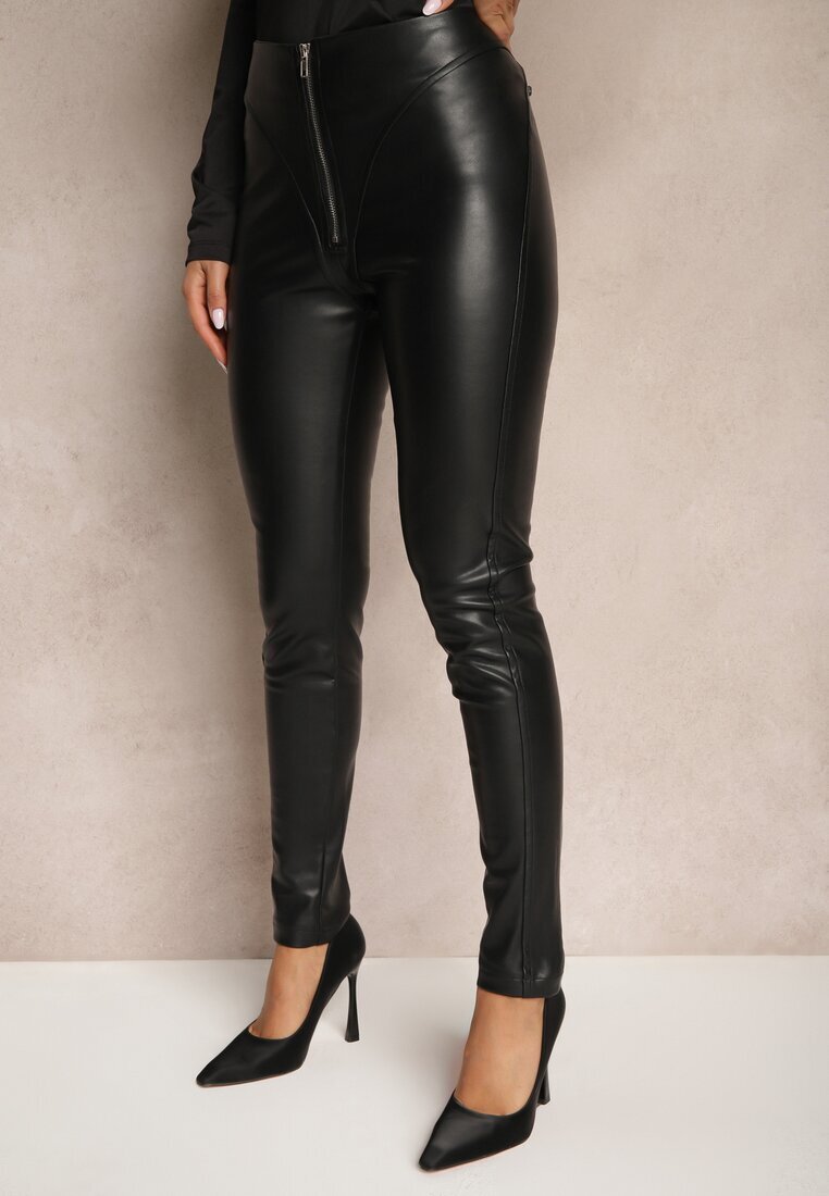  Pantaloni negri Skinny Talie înaltă din Piele ecologică Sewisya