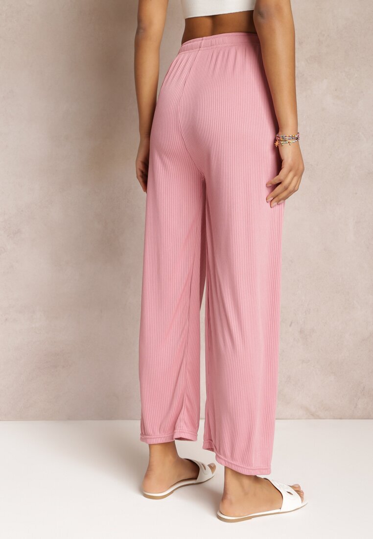  Pantaloni Roz Largi cu Elastic încrețit și Șnur Feliti