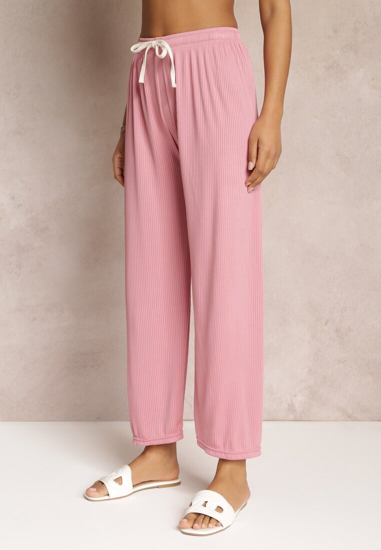  Pantaloni Roz Largi cu Elastic încrețit și Șnur Feliti