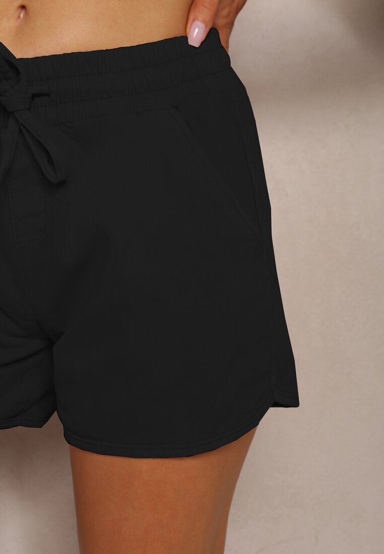  Pantaloni scurți lejeri negri din Bumbac cu bandă elastică în talie Dezorea