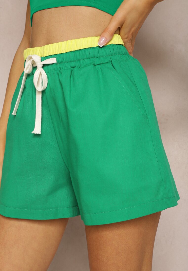  Pantaloni scurți Verzi din Bumbac cu Elastic în Talie Timapella