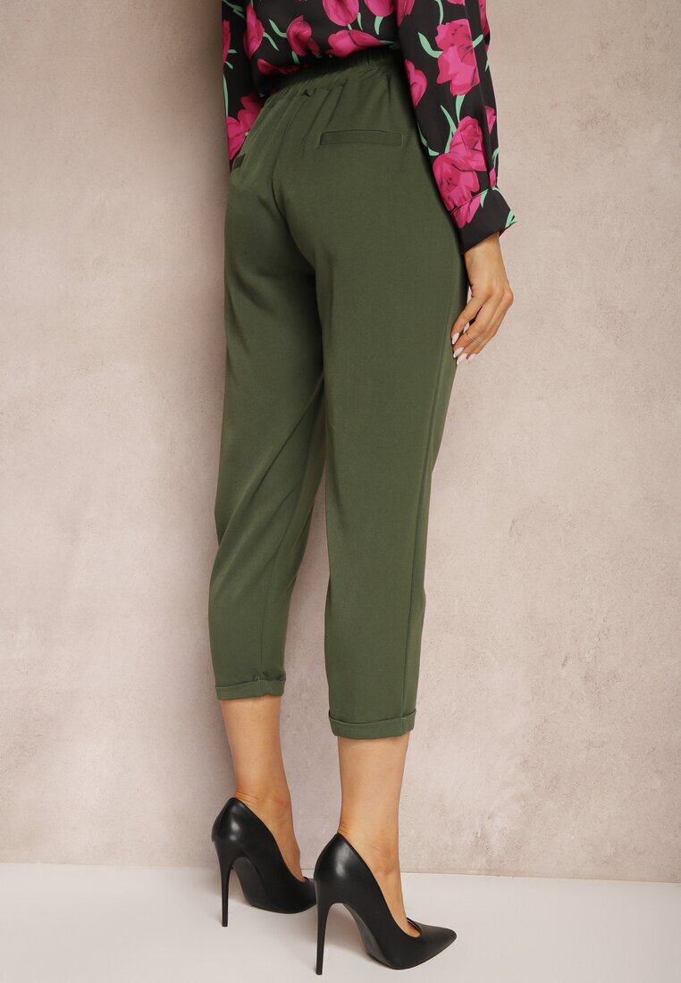  Pantaloni Verzi de trei sferturi cu buzunare și elastic în talie Saivon