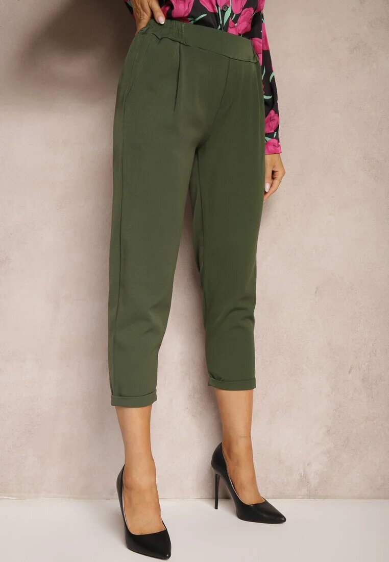  Pantaloni Verzi de trei sferturi cu buzunare și elastic în talie Saivon