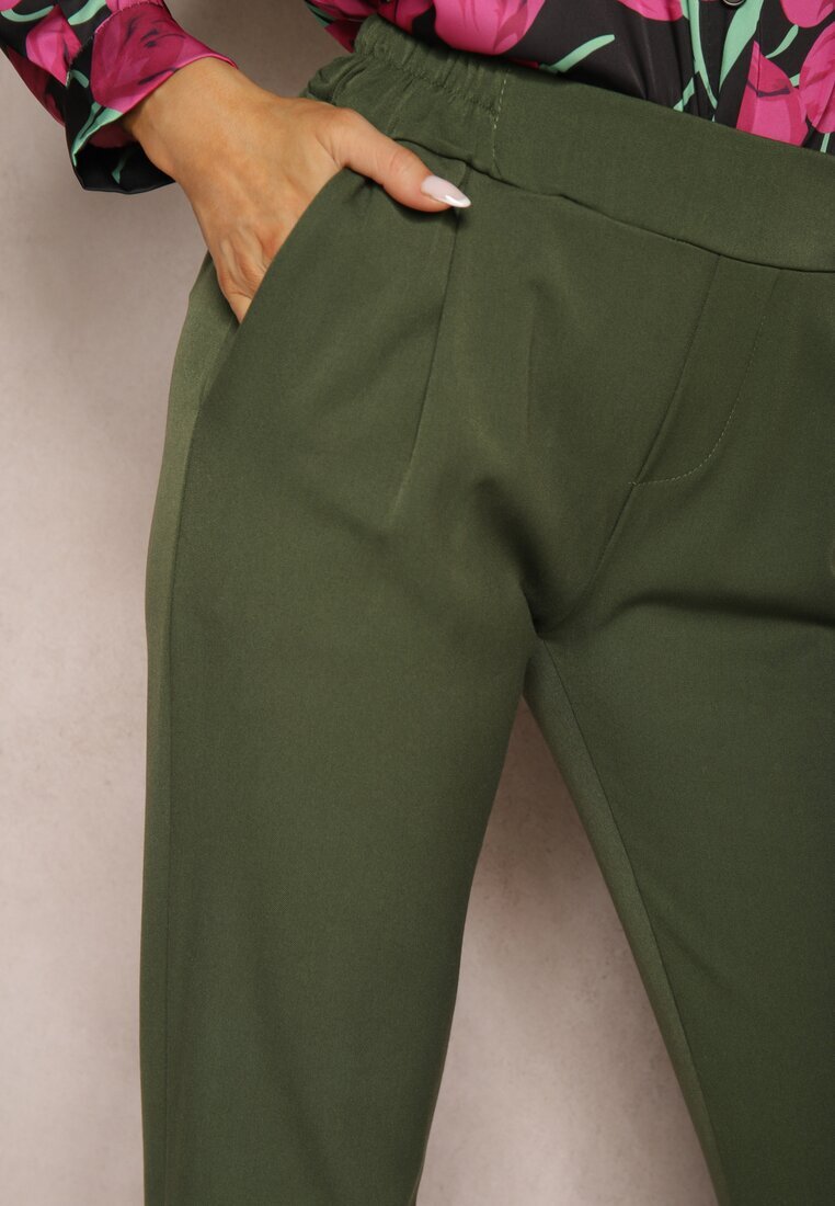  Pantaloni Verzi de trei sferturi cu buzunare și elastic în talie Saivon