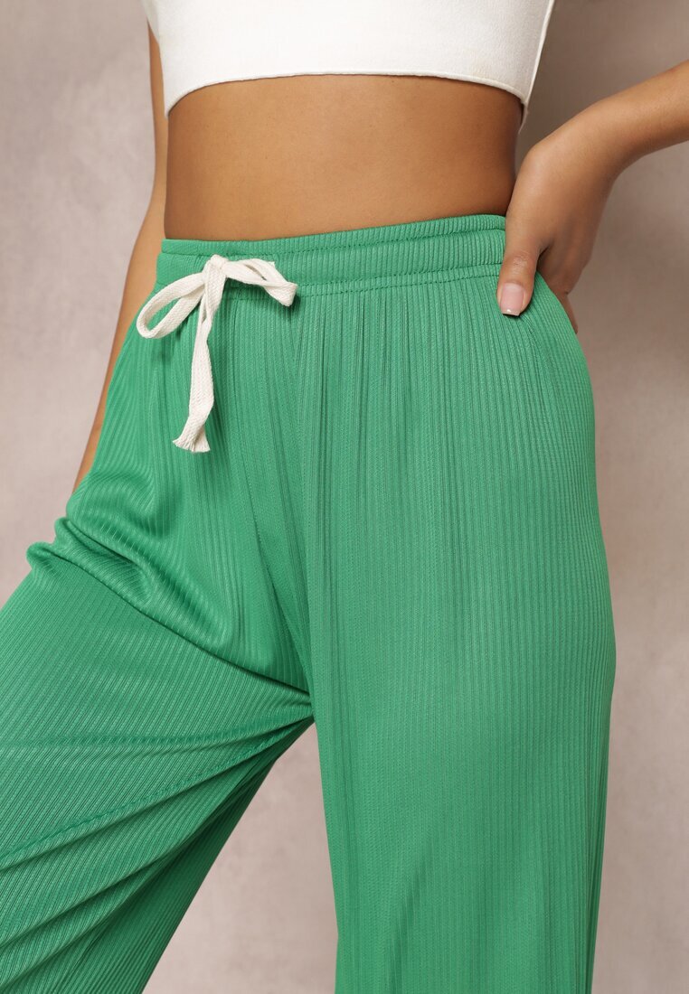  Pantaloni Verzi Largi cu elastic încrețit și șnur Feliti