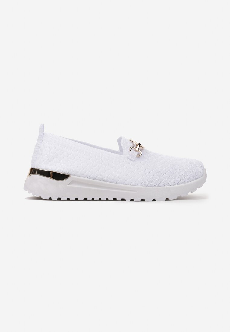  Pantofi Albi slip-on în stil teniși decorați cu cataramă Wiatalia