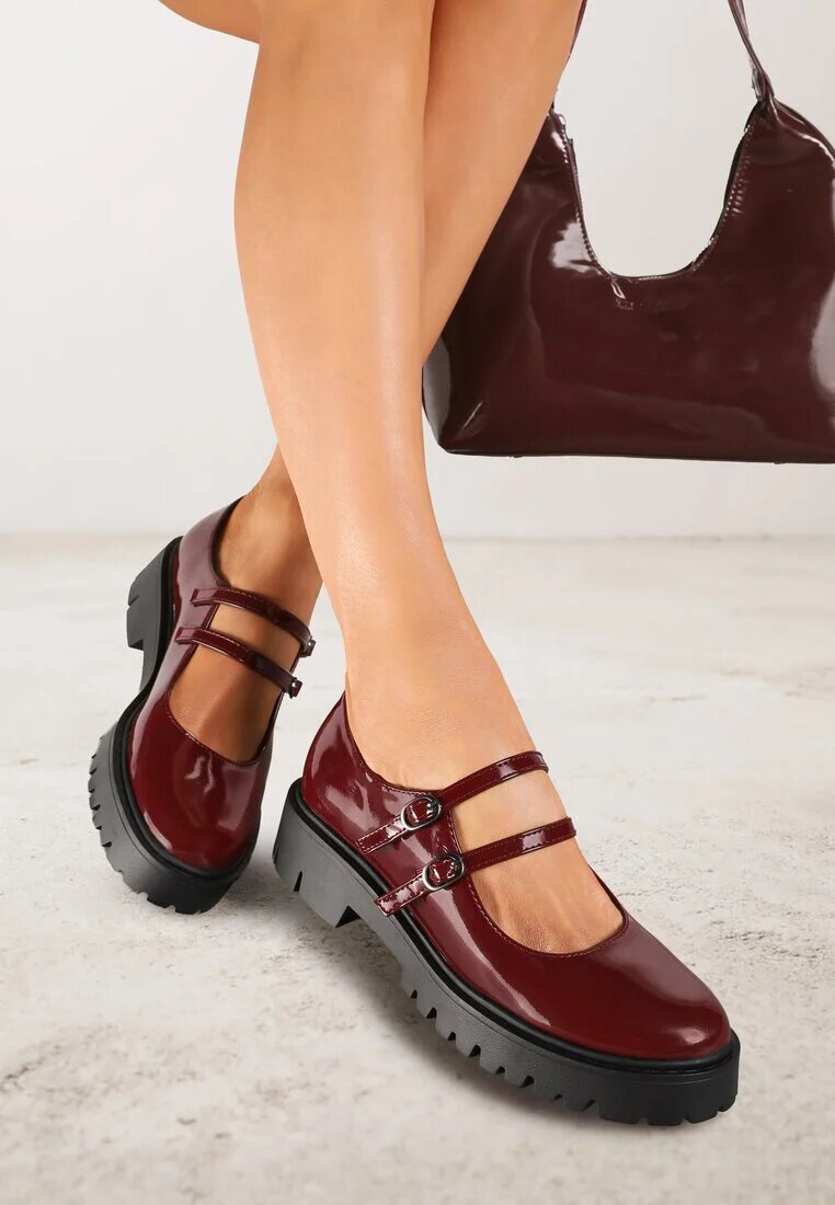  Pantofi Bordeaux Lăcuite cu platformă decorate cu catarame Nevauna