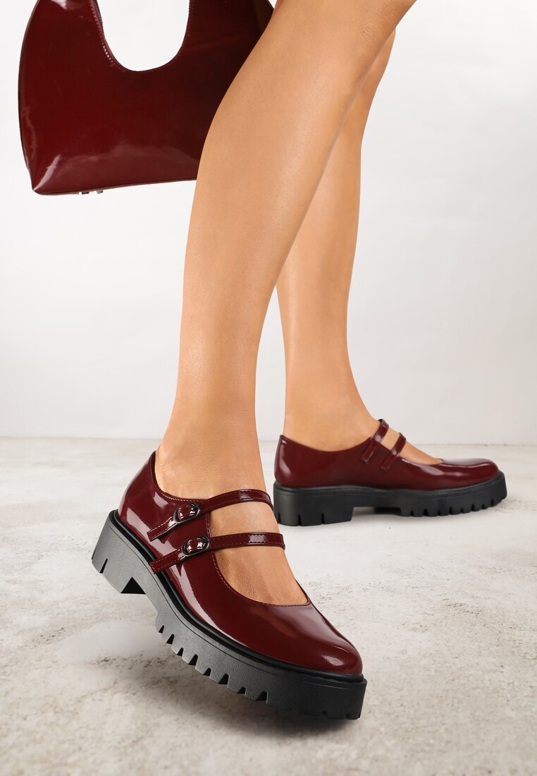  Pantofi Bordeaux Lăcuite cu platformă decorate cu catarame Nevauna