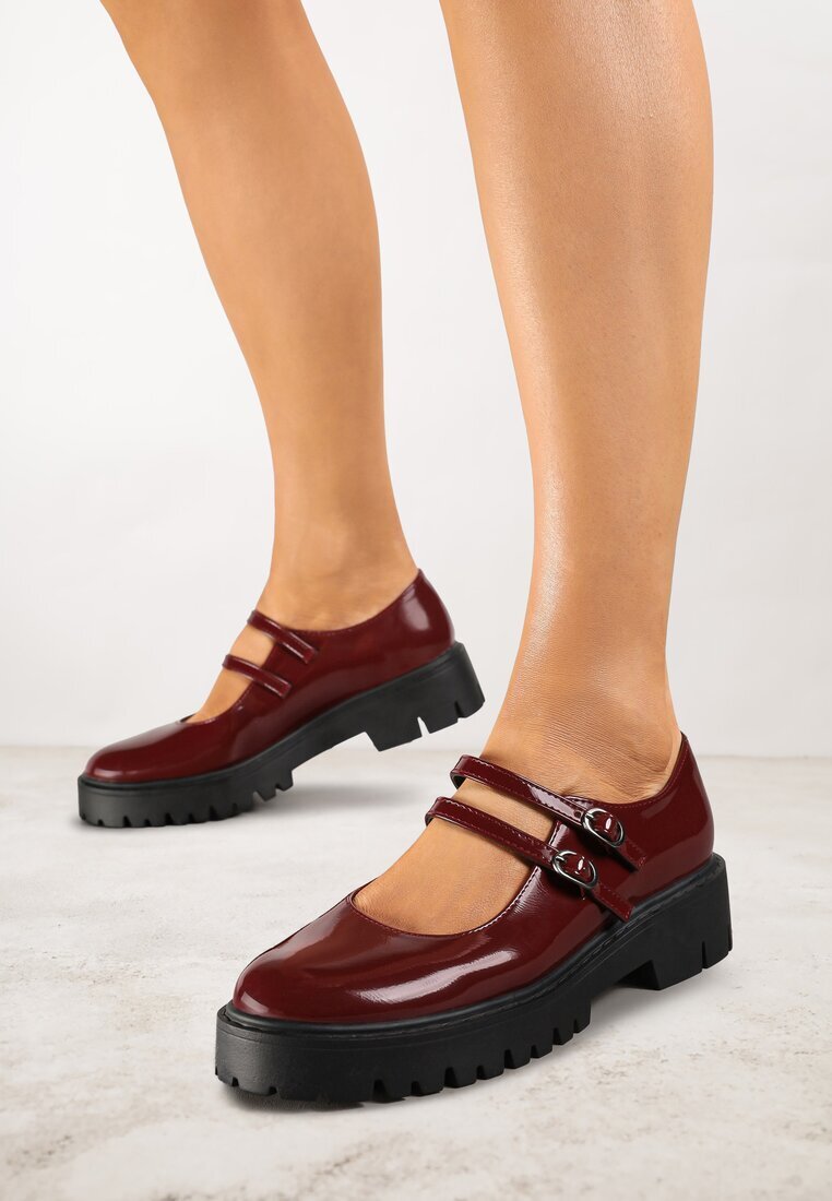  Pantofi Bordeaux Lăcuite cu platformă decorate cu catarame Nevauna