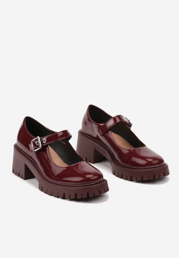  Pantofi Bordo Mary Jane cu toc gros și platformă embosată Evanelle