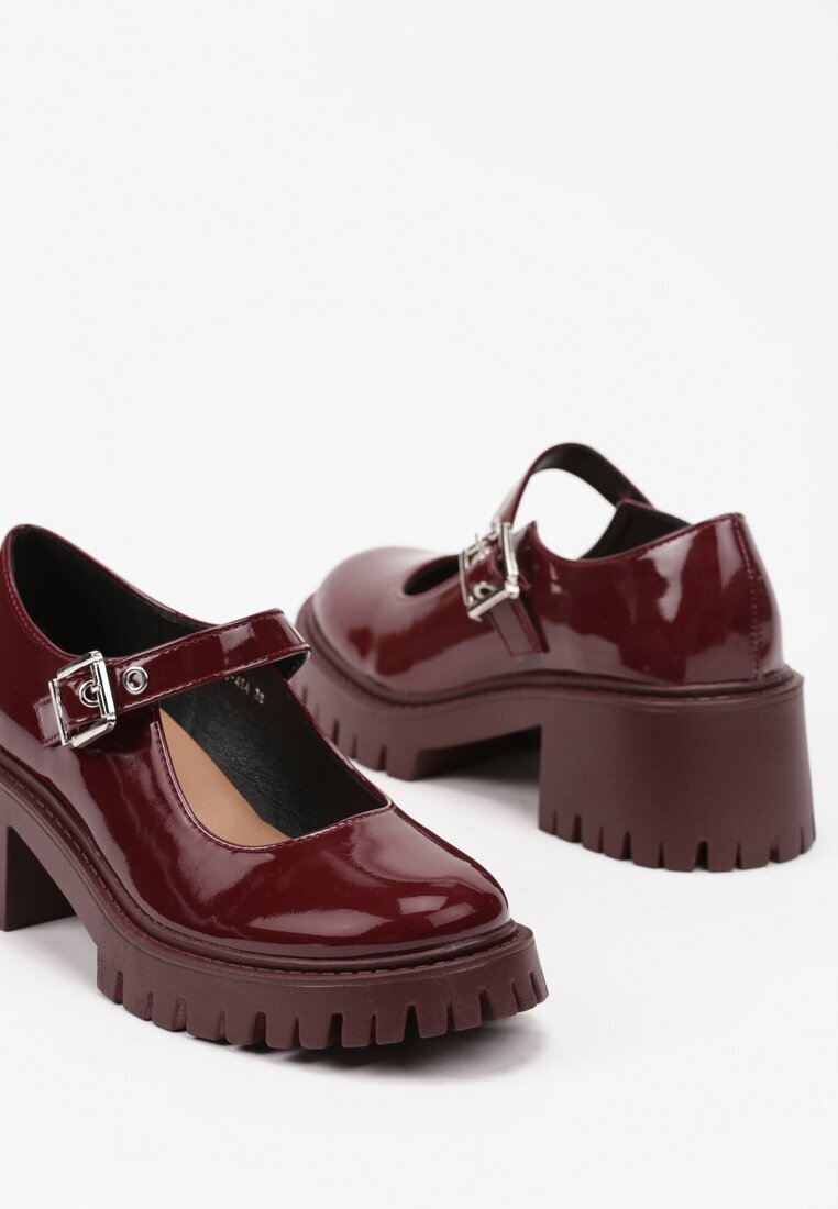  Pantofi Bordo Mary Jane cu toc gros și platformă embosată Evanelle