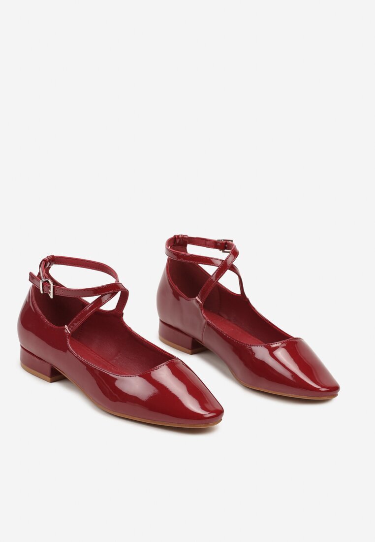  Pantofi clasici Bordo lăcuiți cu talpă plată și barete decorative Haranivia