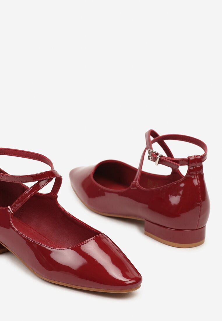  Pantofi clasici Bordo lăcuiți cu talpă plată și barete decorative Haranivia