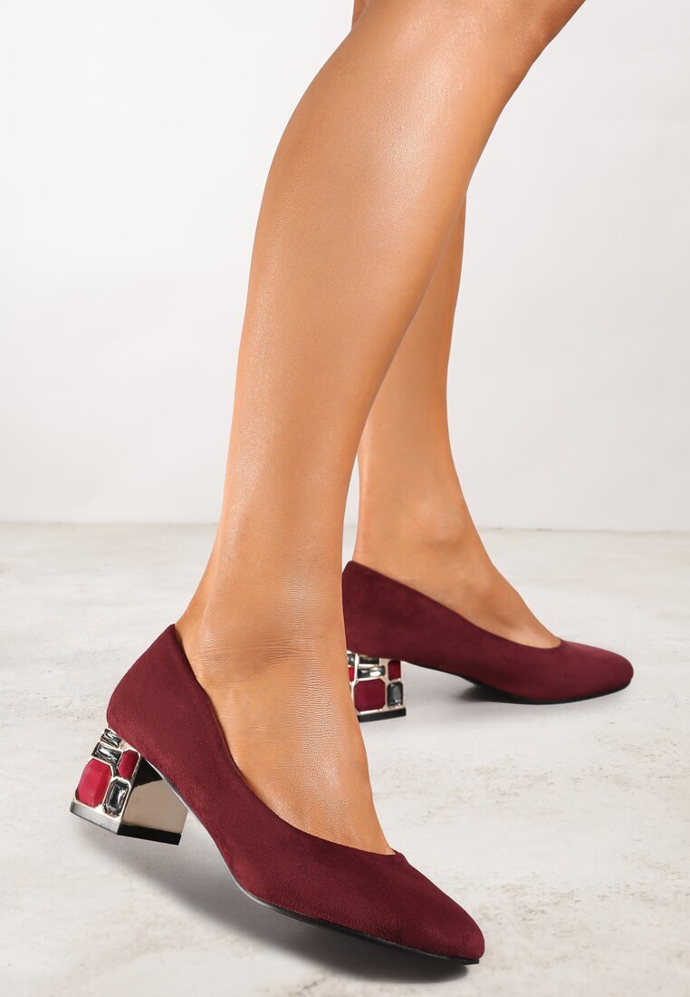  Pantofi cu toc Bordo Vices cu branț din piele naturală pe toc gros decorativ Nailise