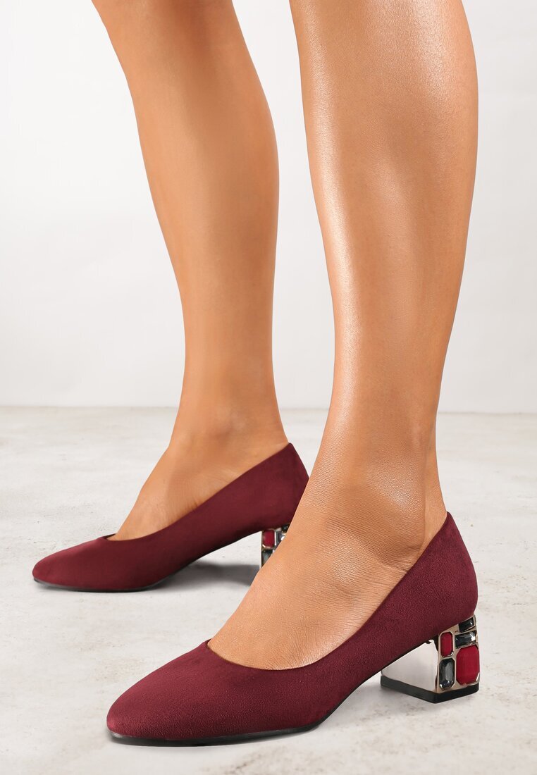  Pantofi cu toc Bordo Vices cu branț din piele naturală pe toc gros decorativ Nailise