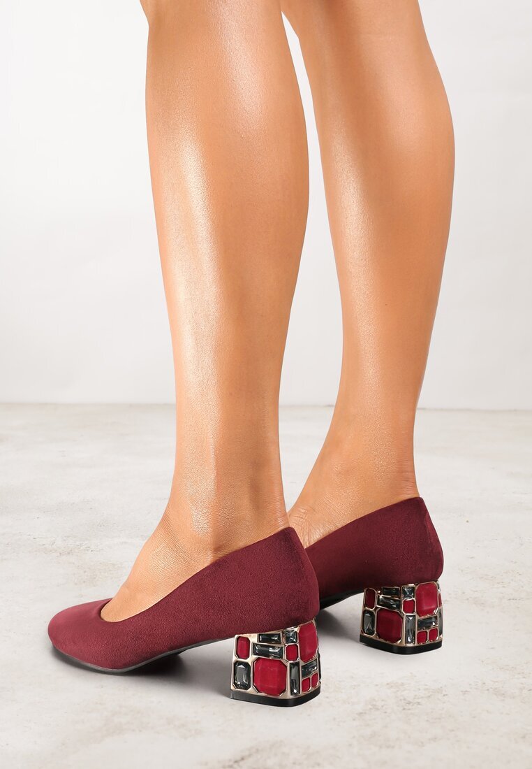  Pantofi cu toc Bordo Vices cu branț din piele naturală pe toc gros decorativ Nailise