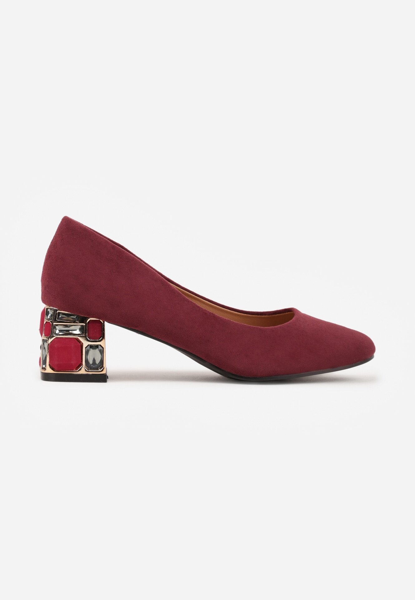  Pantofi cu toc Bordo Vices cu branț din piele naturală pe toc gros decorativ Nailise