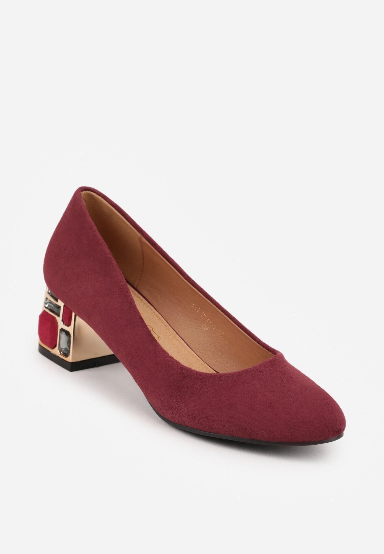  Pantofi cu toc Bordo Vices cu branț din piele naturală pe toc gros decorativ Nailise