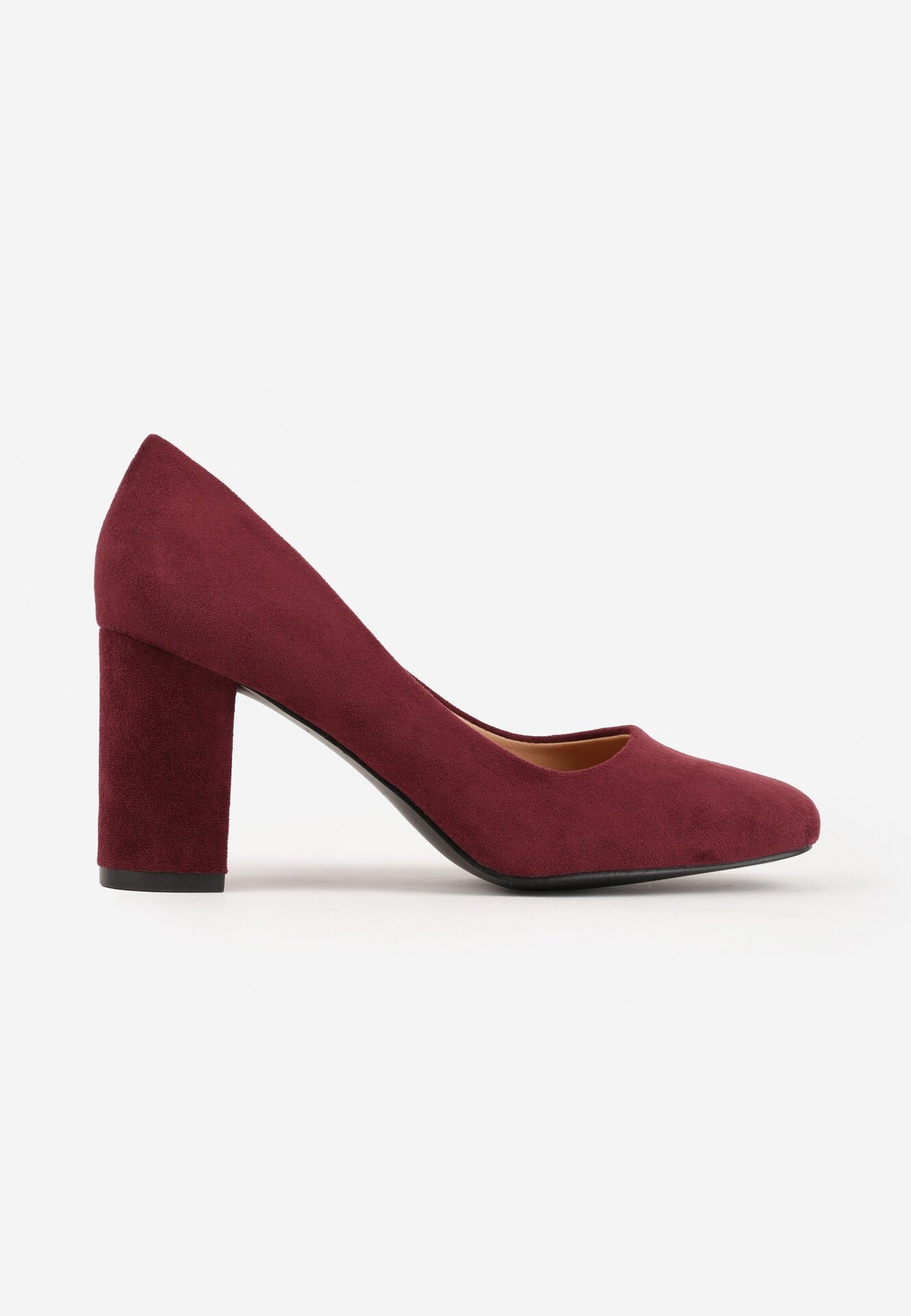  Pantofi cu toc casual bordou cu toc gros cu branț din piele Maicie