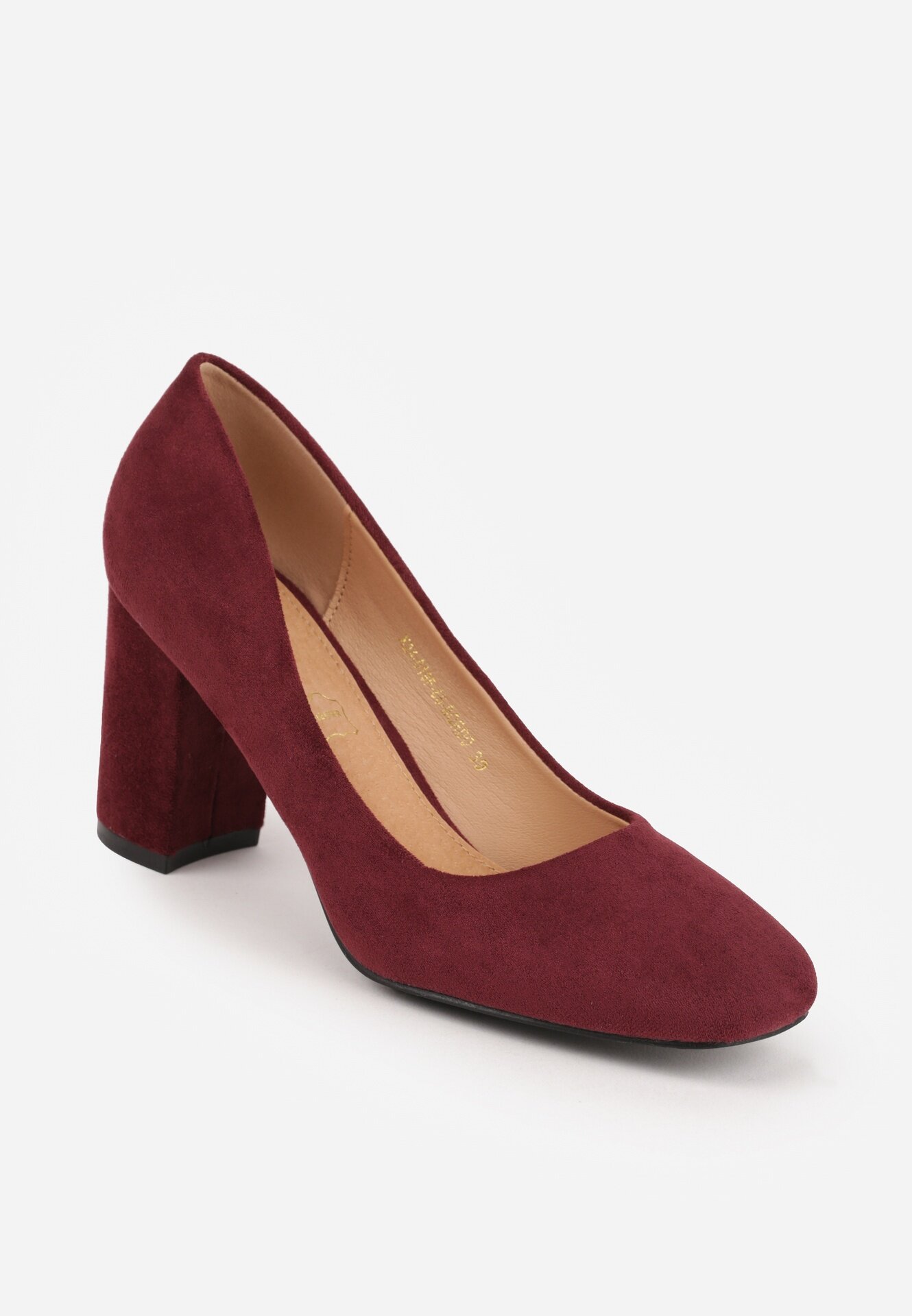  Pantofi cu toc casual bordou cu toc gros cu branț din piele Maicie