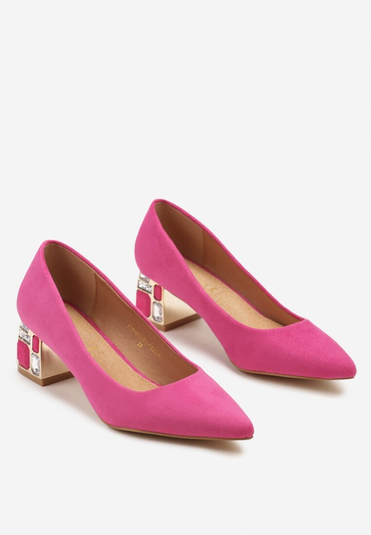  Pantofi cu toc Fucsia Vices cu aplicații metalice cu branț de piele Akappia