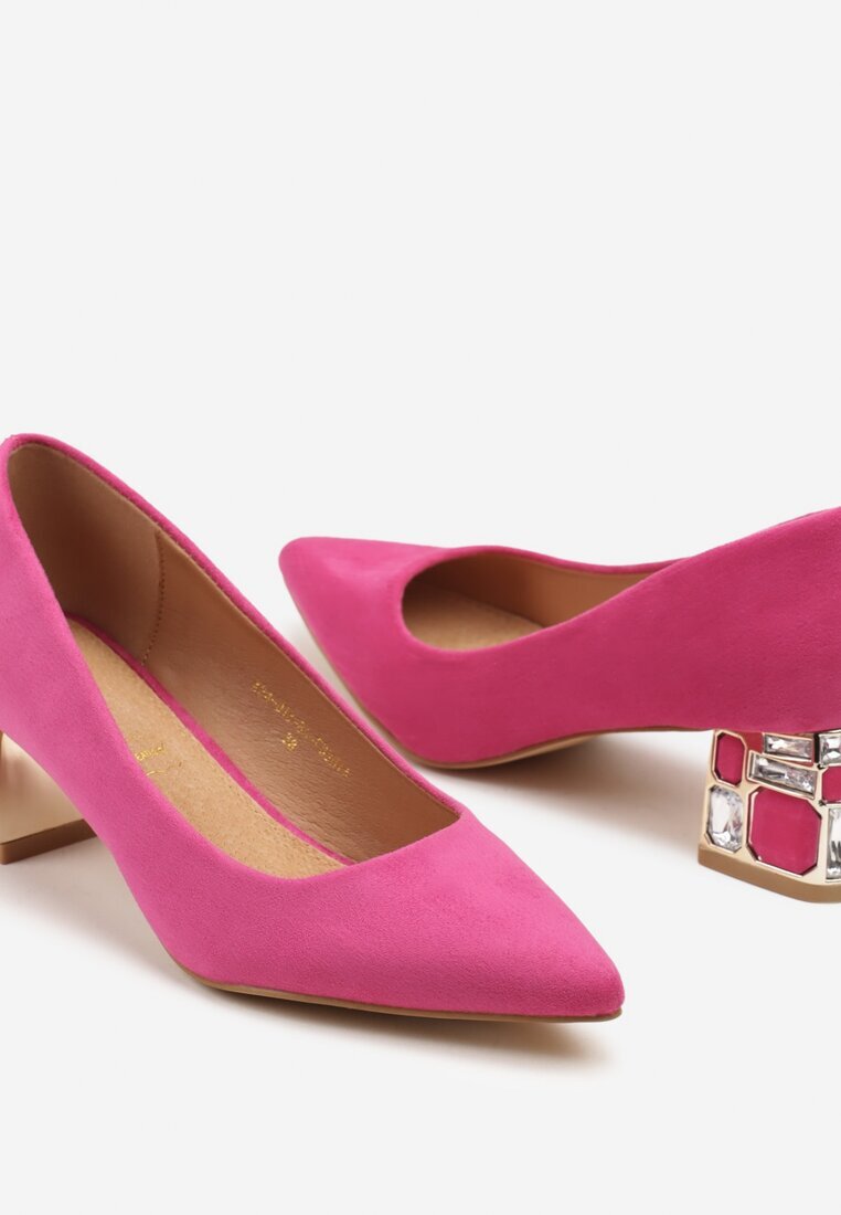  Pantofi cu toc Fucsia Vices cu aplicații metalice cu branț de piele Akappia