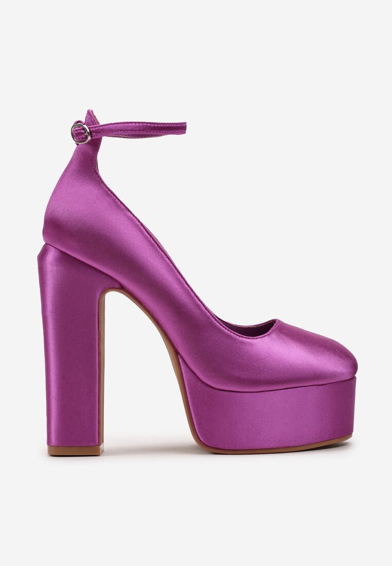  Pantofi decoltați violet din satin cu platformă și toc bloc Enalae