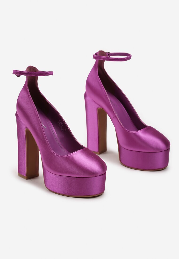  Pantofi decoltați violet din satin cu platformă și toc bloc Enalae