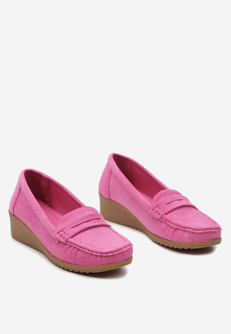  Pantofi Fucsia cu pană în stil mocasin Rosagrace