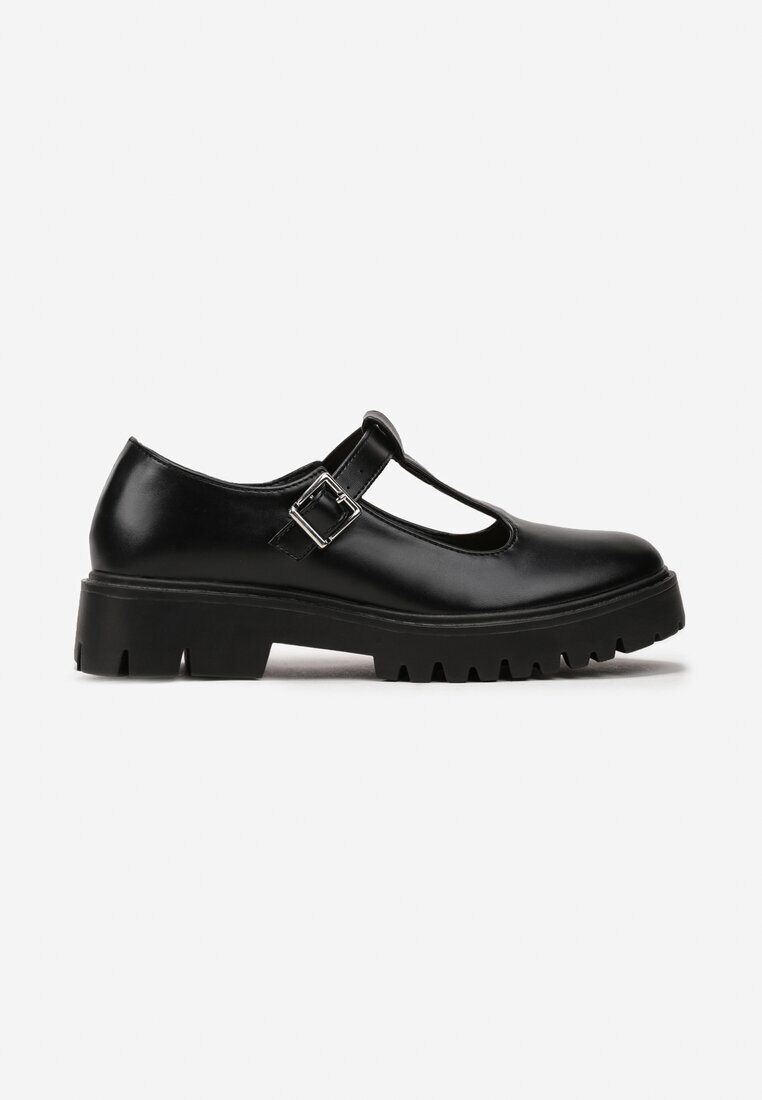  Pantofi josi Negri din Piele ecologică cu Toc plat cu Cataramă Frisena