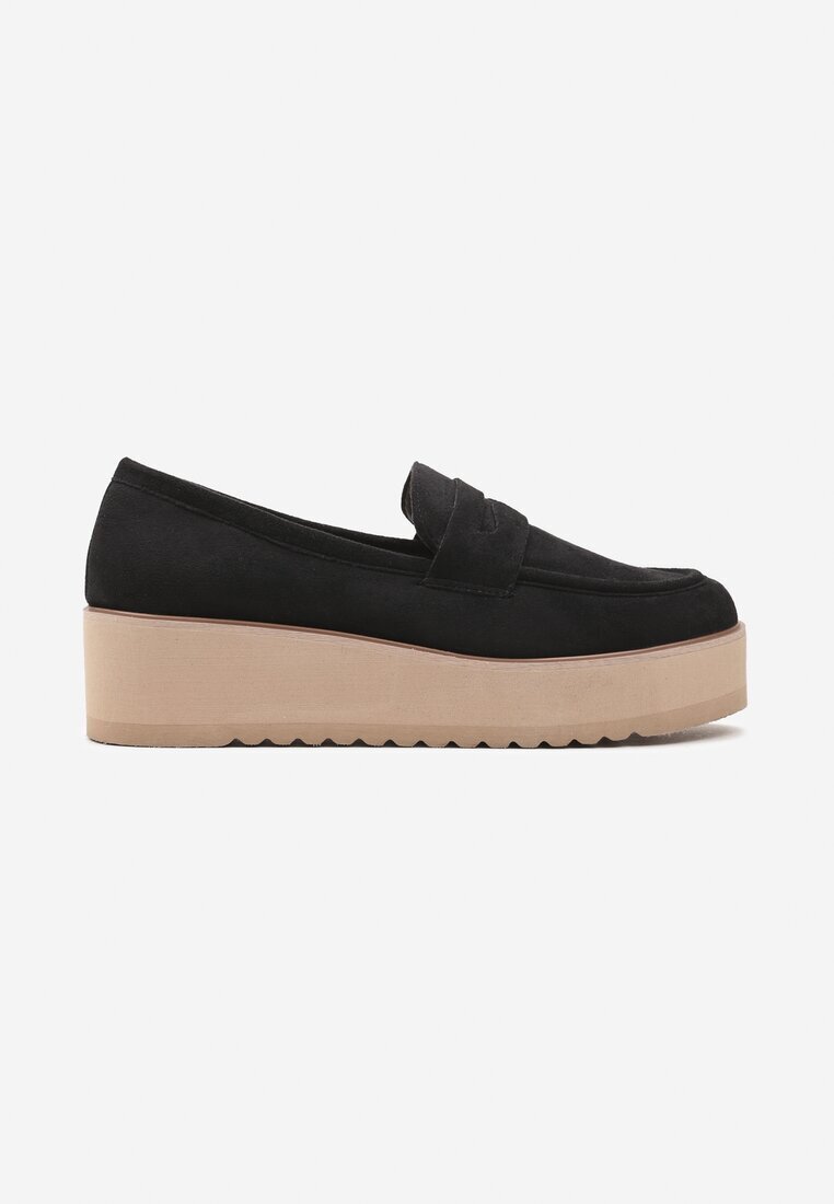  Pantofi Negri stil mocasini din imitație de piele întoarsă pe platformă Vhisper