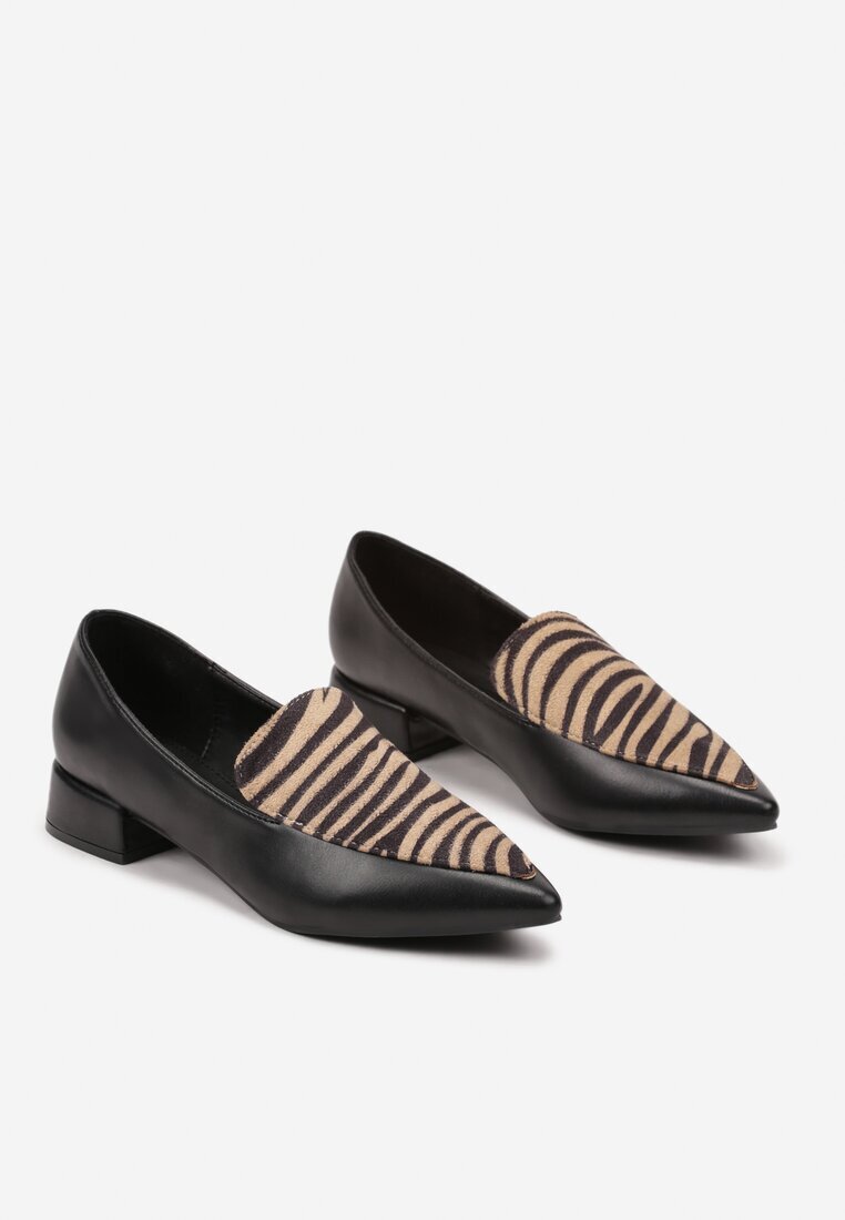  Pantofi Negri Tip Loafers cu vârf ascuțit cu toc bloc jos Tillea