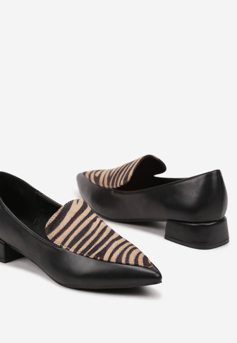  Pantofi Negri Tip Loafers cu vârf ascuțit cu toc bloc jos Tillea
