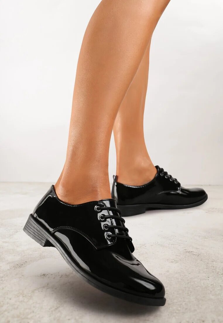  Pantofi Oxford Negri Lăcuiți Cu șireturi din piele Zatella