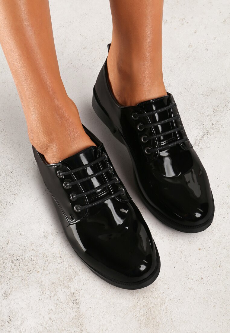  Pantofi Oxford Negri Lăcuiți Cu șireturi din piele Zatella