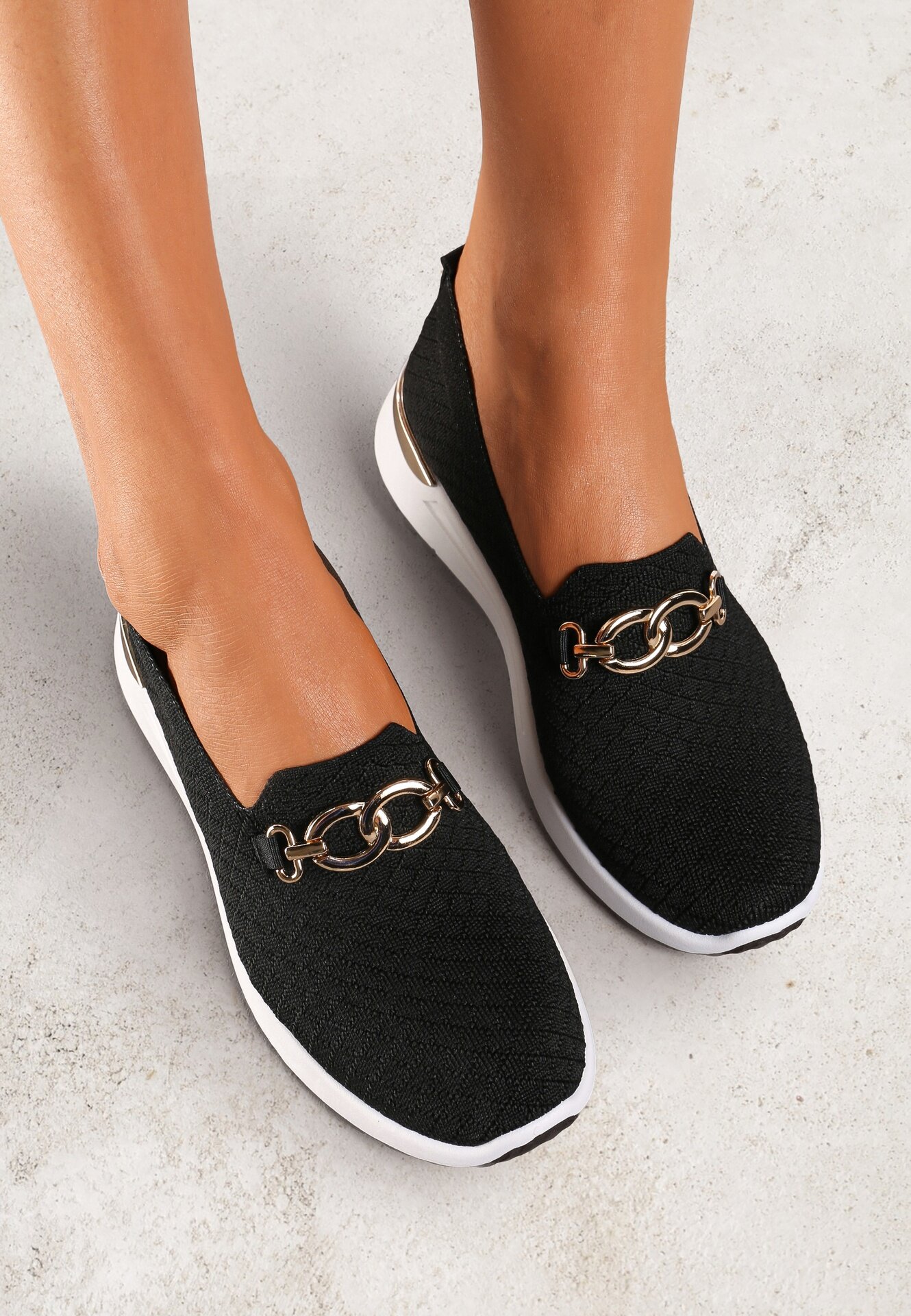  Pantofi slip-on Negri în stil de adidași Ozdobiți cu cataramă Wiatalia